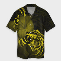 Hawaii Map Turtle Hibiscus Divise Polynesian Hawaiian Shirt Yellow - AH Unisex Black - Polynesian Pride