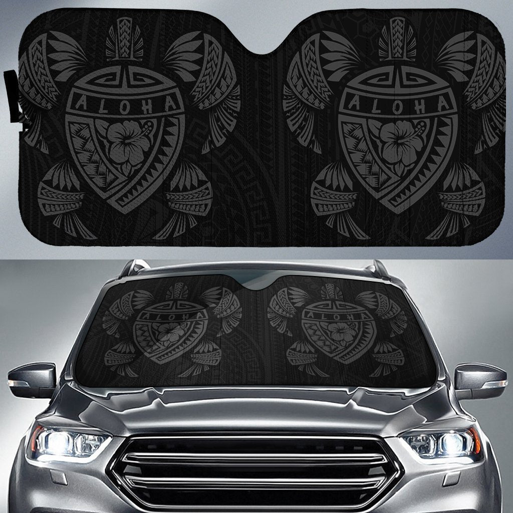 Hawaii Map Turtle Ohana Hibiscus Kakau Polynesian Car Sun Shade Auto Sun Shade Universal Fit Gray - Polynesian Pride