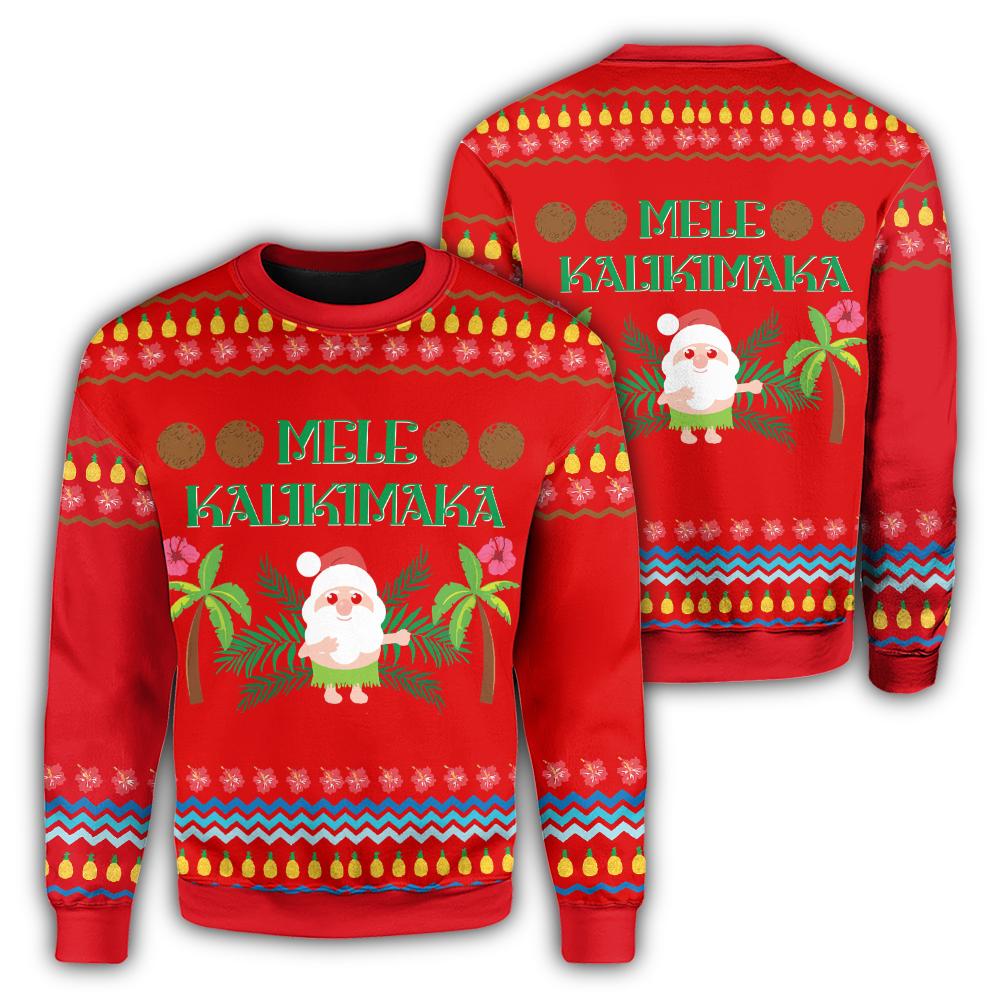 Hawaii Mele Kalikimaka Pattern Christmas Hawaiian Sweatshirt - Pon Style - AH Unisex Red - Polynesian Pride