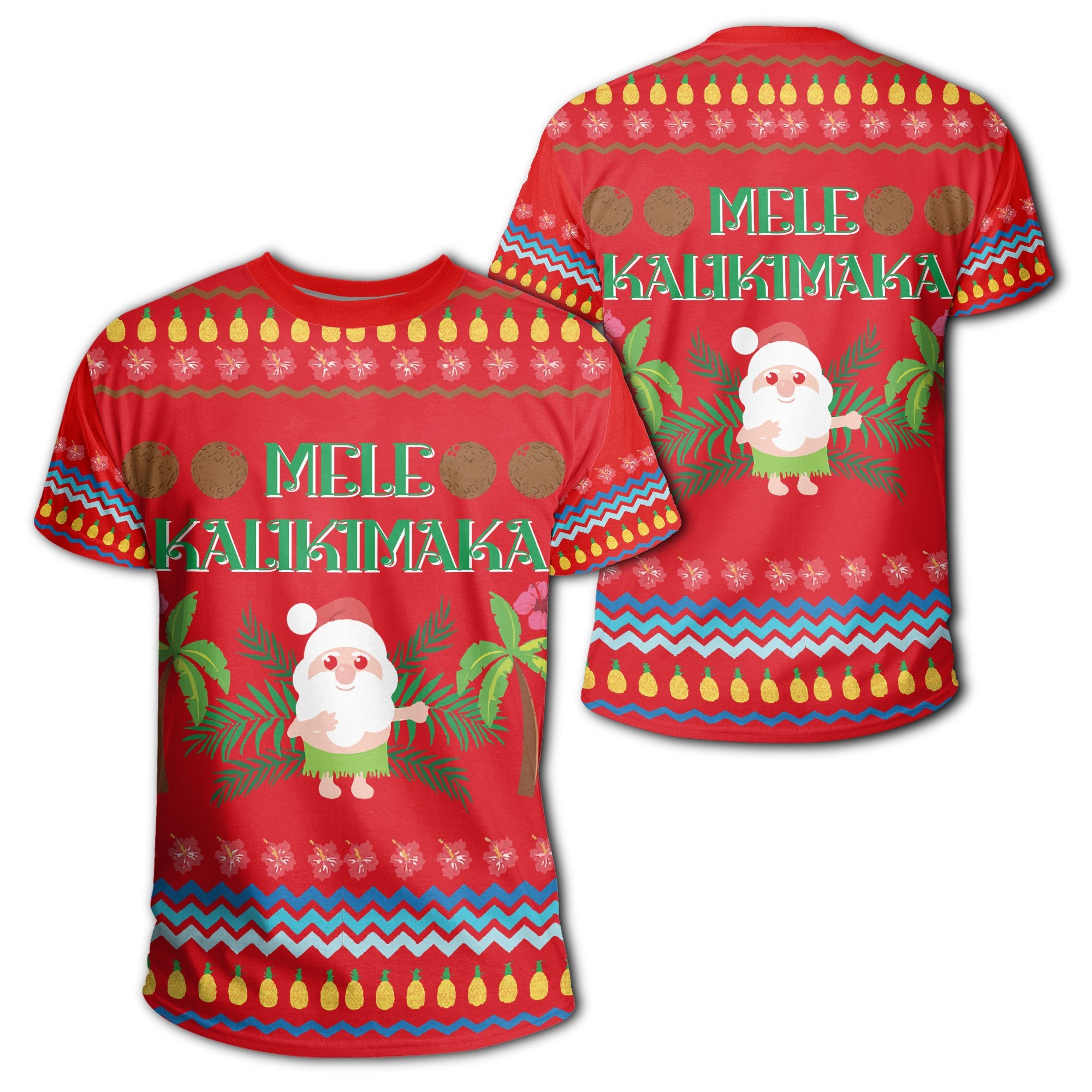 Hawaii Mele Kalikimaka Pattern Christmas Hawaiian T Shirt Pon Style Unisex Red - Polynesian Pride