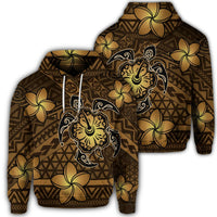 Hawaiian Mix Polynesian Turtle Plumeria Hoodie Nick Style Brown Unisex Art - Polynesian Pride