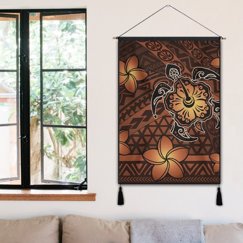 Hawaii Mix Polynesian Turtle Plumeria Hanging Poster - AH - Nick Style - Orange - Polynesian Pride