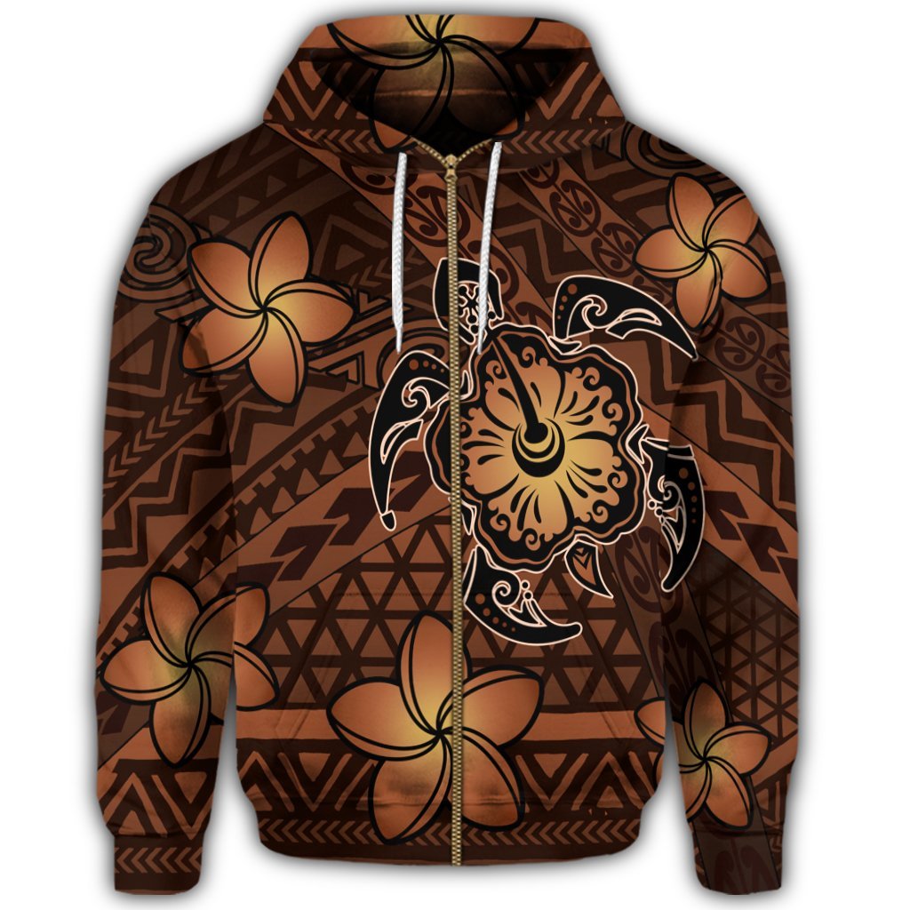 Hawaii Mix Polynesian Turtle Plumeria Zip Hoodie Nick Style Orange - Polynesian Pride