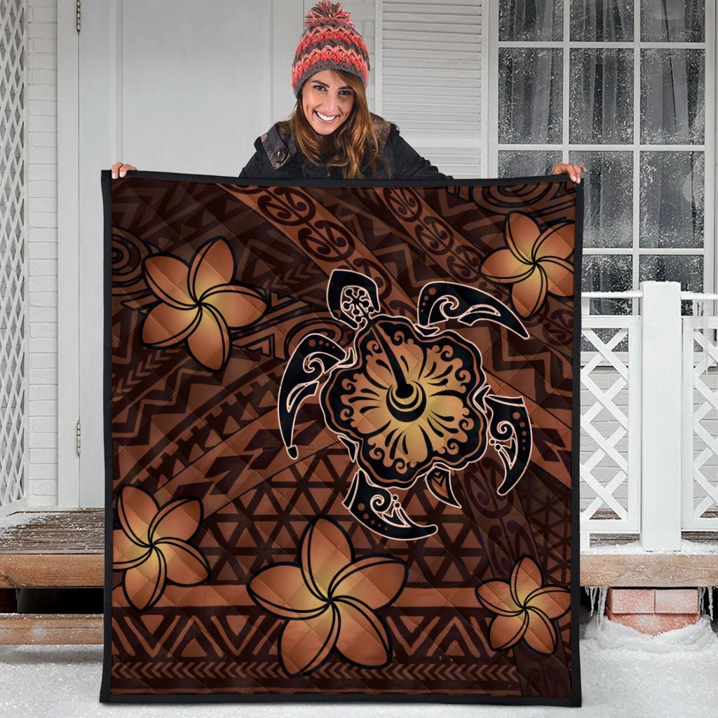 Hawaii Mix Polynesian Turtle Plumeria Premium Quilts - AH - Nick Style - Orange - Polynesian Pride