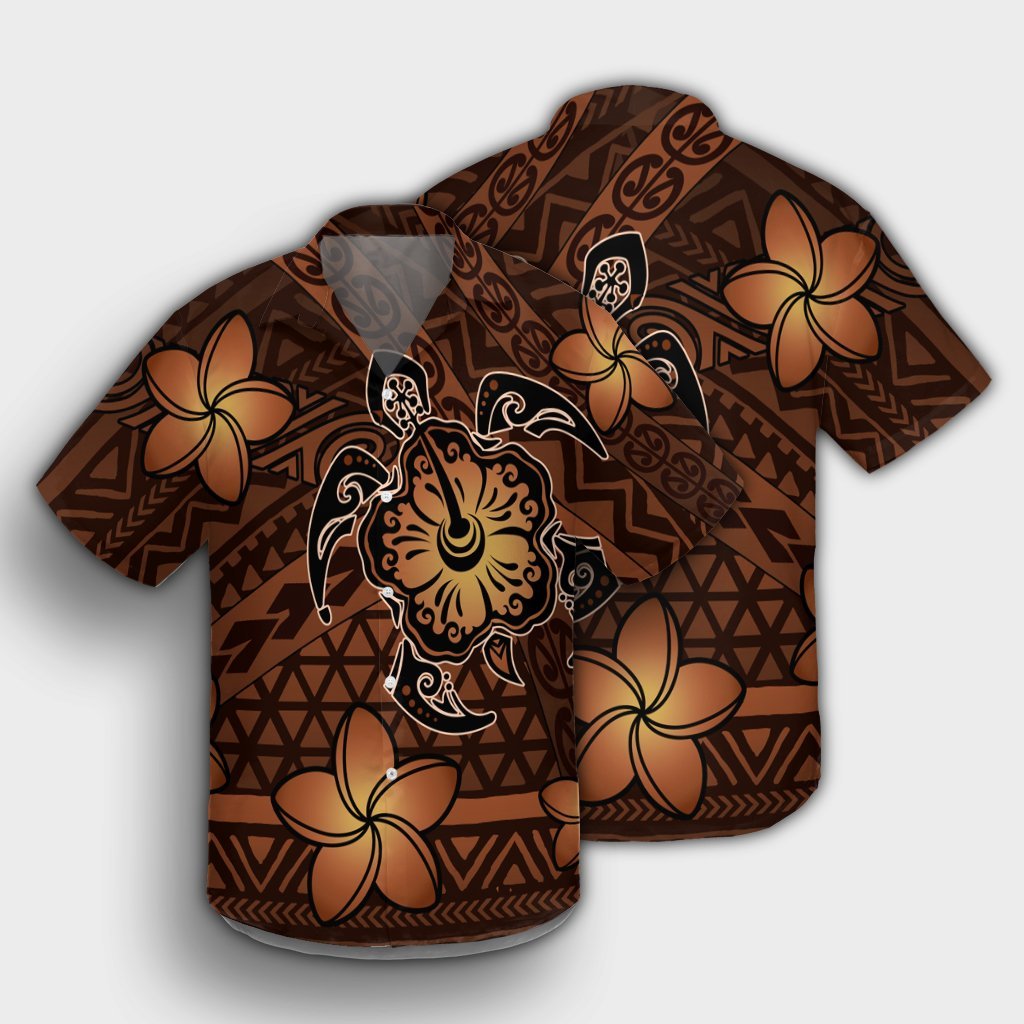 Hawaii Mix Polynesian Turtle Plumeria Hawaiian Shirt - AH - Nick Style - Orange - Polynesian Pride