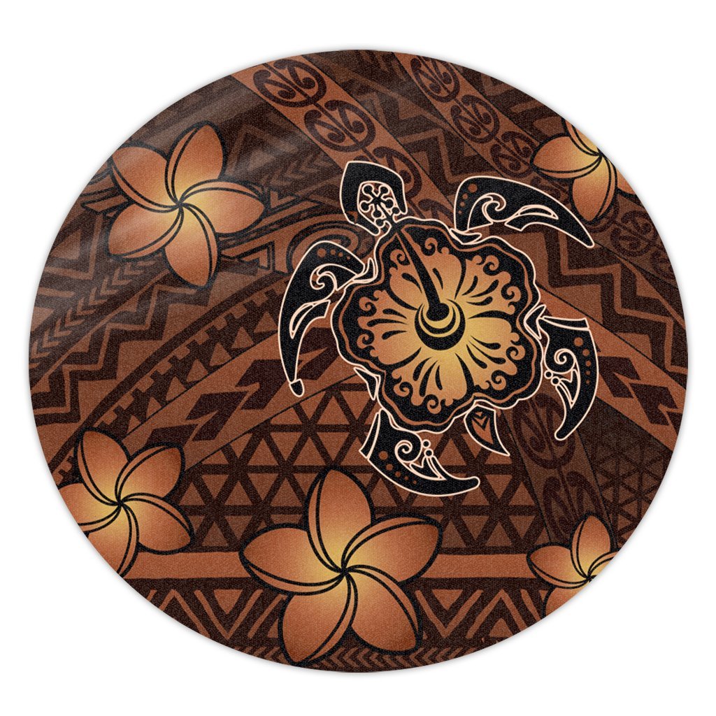 Hawaii Mix Polynesian Turtle Plumeria Round Carpet - AH - Nick Style - Orange Round Carpet Luxurious Plush - Polynesian Pride