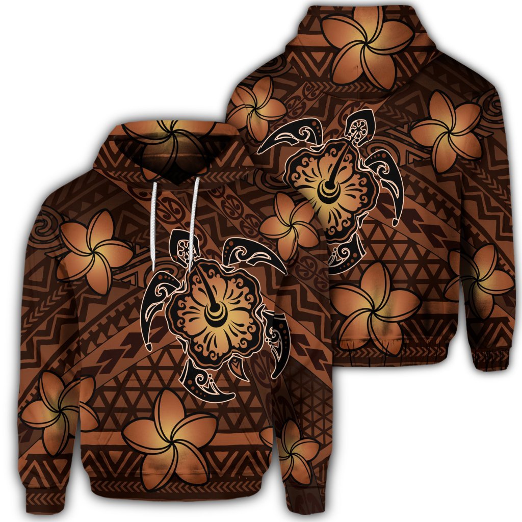 Hawaiian Mix Polynesian Turtle Plumeria Hoodie Nick Style Orange Unisex Art - Polynesian Pride