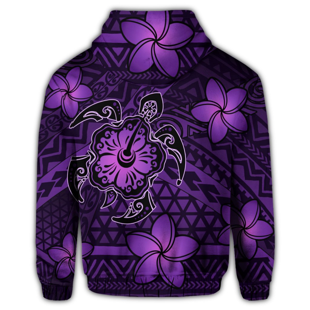 Hawaii Mix Polynesian Turtle Plumeria Zip Hoodie Nick Style Purple - Polynesian Pride