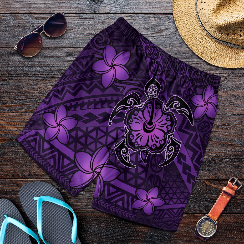 Hawaii Mix Polynesian Turtle Plumeria Men's Shorts - AH - Nick Style - Purple Art - Polynesian Pride