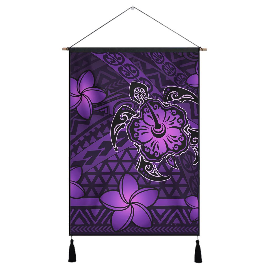 Hawaii Mix Polynesian Turtle Plumeria Hanging Poster - AH - Nick Style - Purple Hanging Poster Cotton And Linen - Polynesian Pride