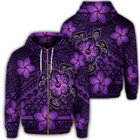 Hawaii Mix Polynesian Turtle Plumeria Zip Hoodie Nick Style Purple Unisex Art - Polynesian Pride