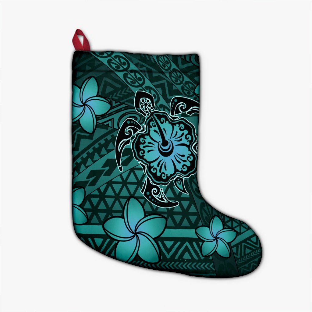 Hawaii Mix Polynesian Turtle Plumeria Christmas Stocking - AH - Nick Style - Turquoise Christmas Stocking 26 X 42 cm Black - Polynesian Pride