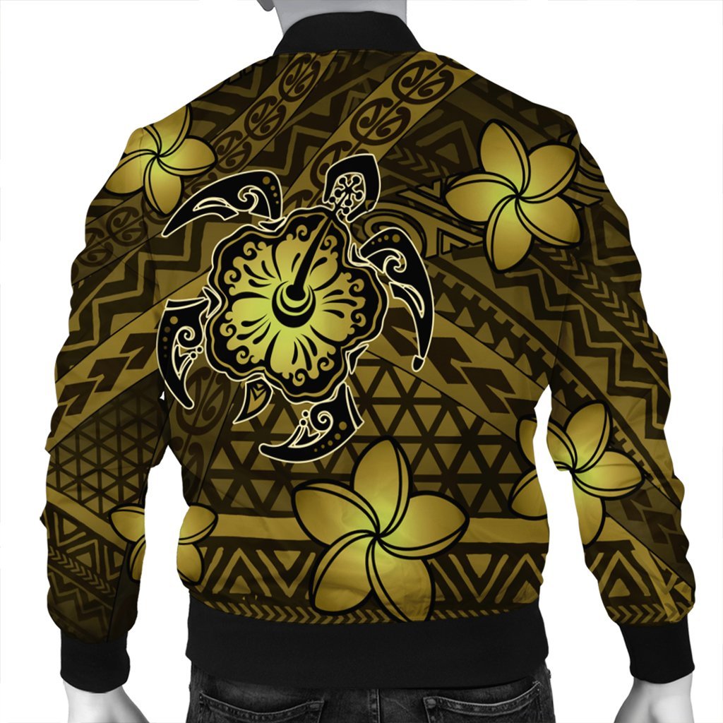 Hawaii Mix Polynesian Turtle Plumeria Bomber Jacket - AH - Nick Style - Yellow - Polynesian Pride