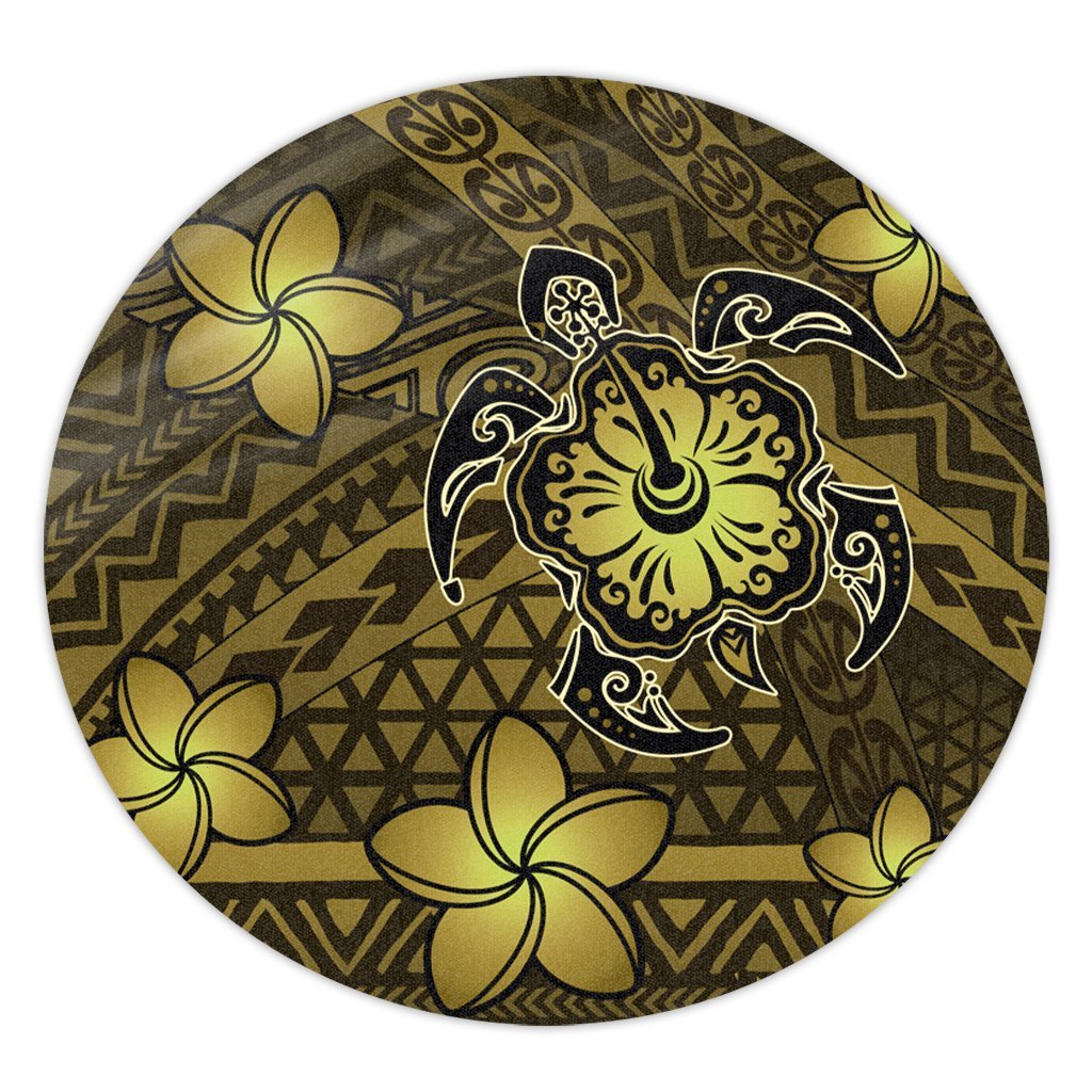 Hawaii Mix Polynesian Turtle Plumeria Round Carpet - AH - Nick Style - Yellow Round Carpet Luxurious Plush - Polynesian Pride