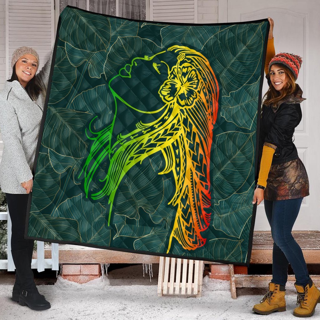 Hawaii Monstera Kalo Hula Girl Kanaka Maoli Premium Quilts - AH - Polynesian Pride