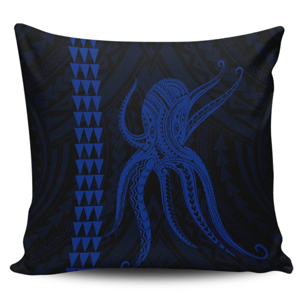 Hawaii Octopus KaKau Polynesian Pillow Covers - Blue - AH Pillow Covers Black - Polynesian Pride