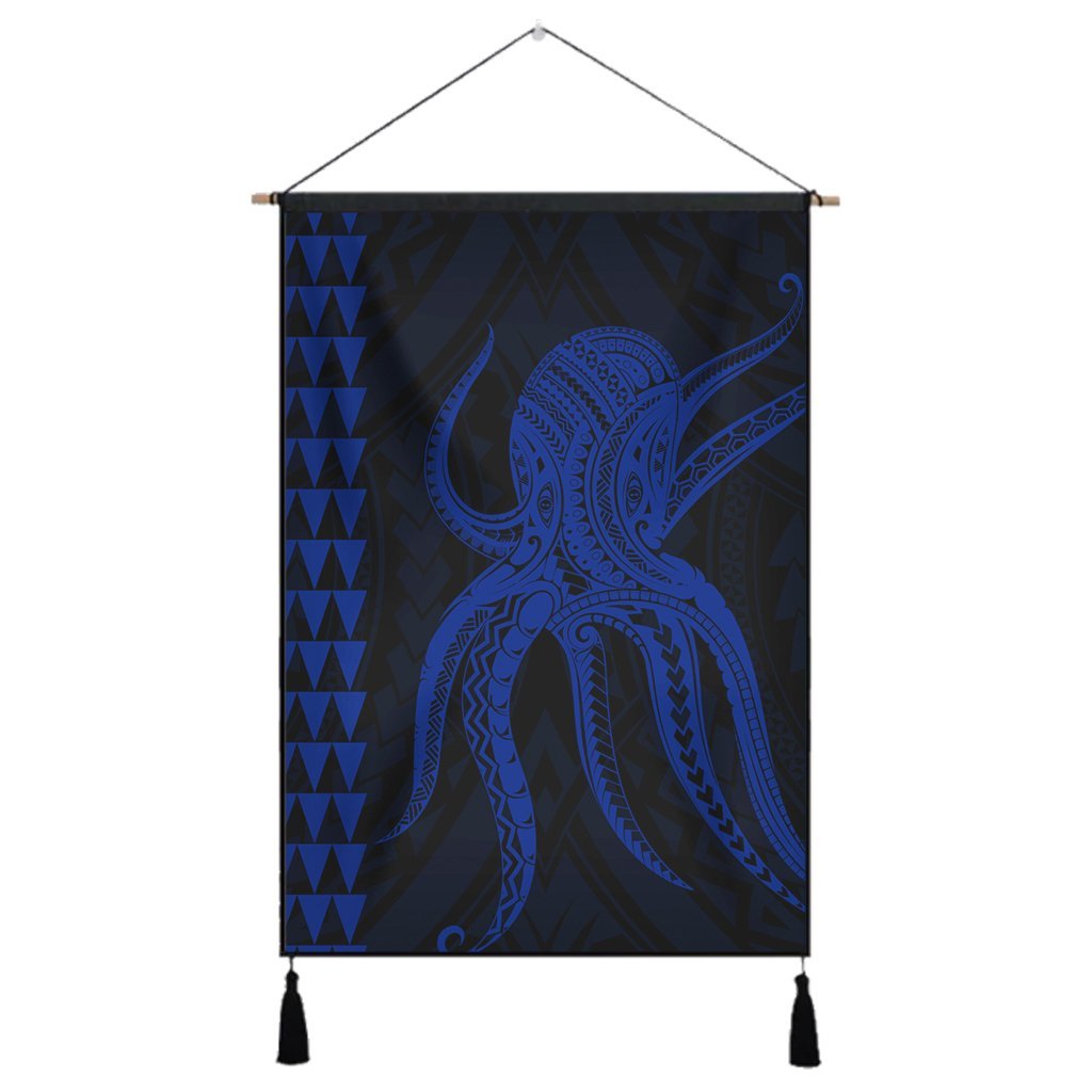 Hawaii Octopus KaKau Polynesian Hanging Poster - Blue - AH Hanging Poster Cotton And Linen - Polynesian Pride