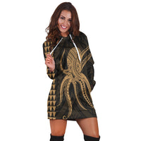 Hawaii Octopus KaKau Polynesian Hoodie Dress - Gold - AH - Polynesian Pride