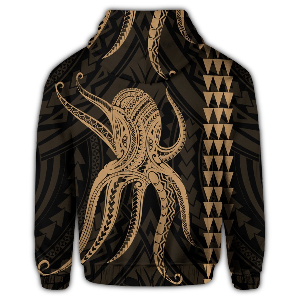 Hawaii Octopus KaKau Polynesian Zip Hoodie Gold - Polynesian Pride