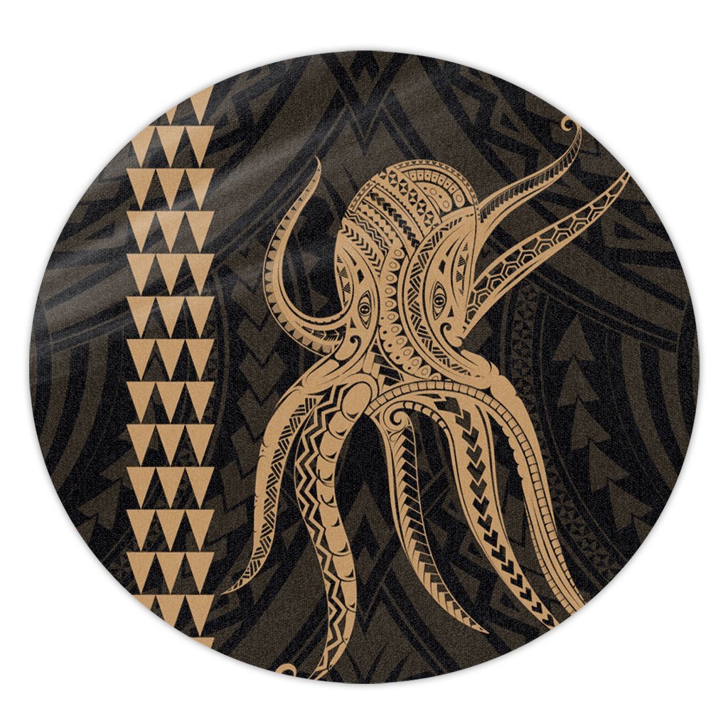 Hawaii Octopus KaKau Polynesian Round Carpet - Gold - AH Round Carpet Luxurious Plush - Polynesian Pride