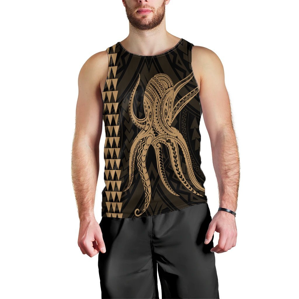 Hawaii Octopus KaKau Polynesian Tank Top - Gold - AH Black - Polynesian Pride