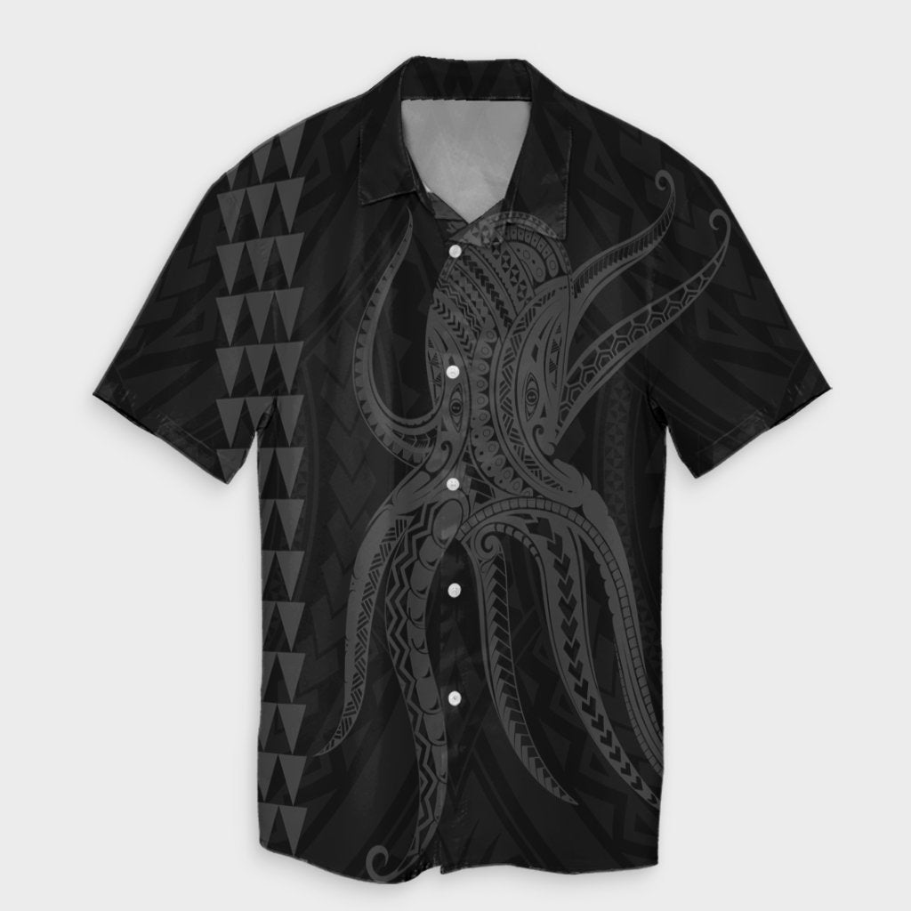 Hawaii Octopus KaKau Polynesian Hawaiian Shirt - Gray - AH Unisex Black - Polynesian Pride