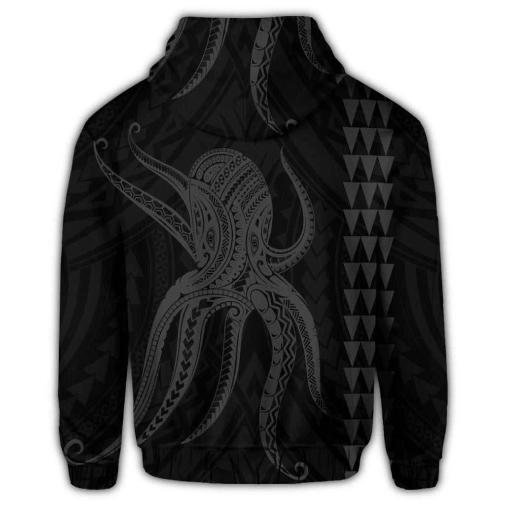 Hawaii Octopus KaKau Polynesian Zip Hoodie Gray - Polynesian Pride