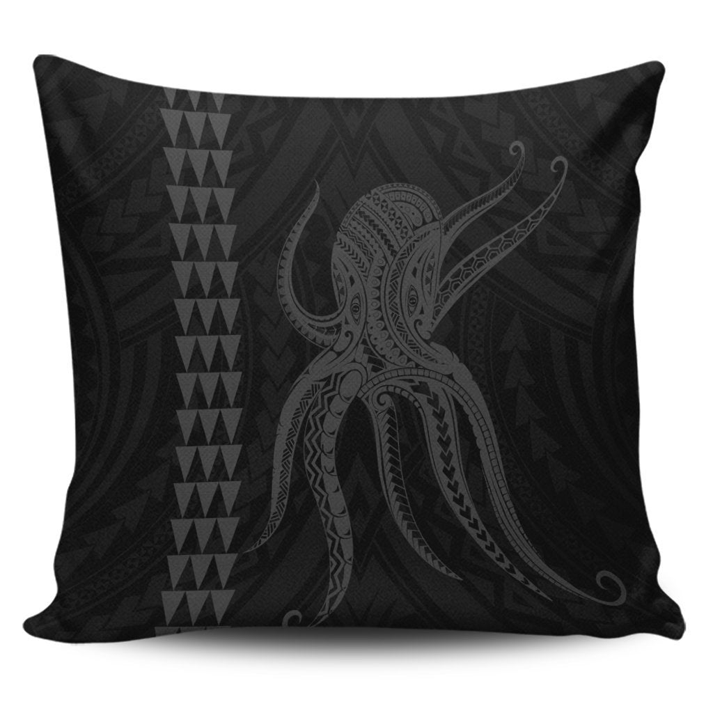 Hawaii Octopus KaKau Polynesian Pillow Covers - Gray - AH Pillow Covers Black - Polynesian Pride