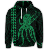 Hawaiian Octopus KaKau Polynesian Hoodie Green - Polynesian Pride