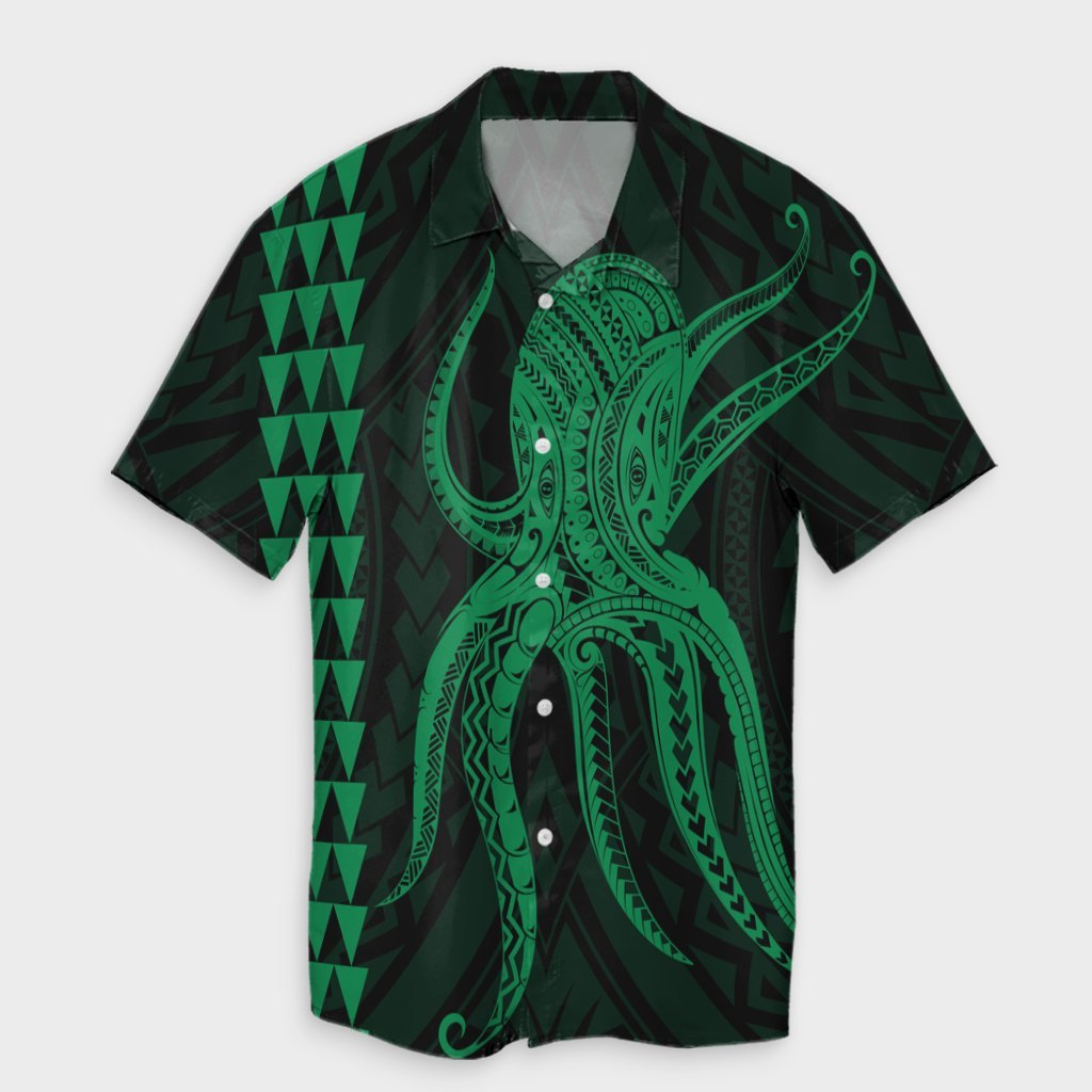 Hawaii Octopus KaKau Polynesian Hawaiian Shirt - Green - AH Unisex Black - Polynesian Pride