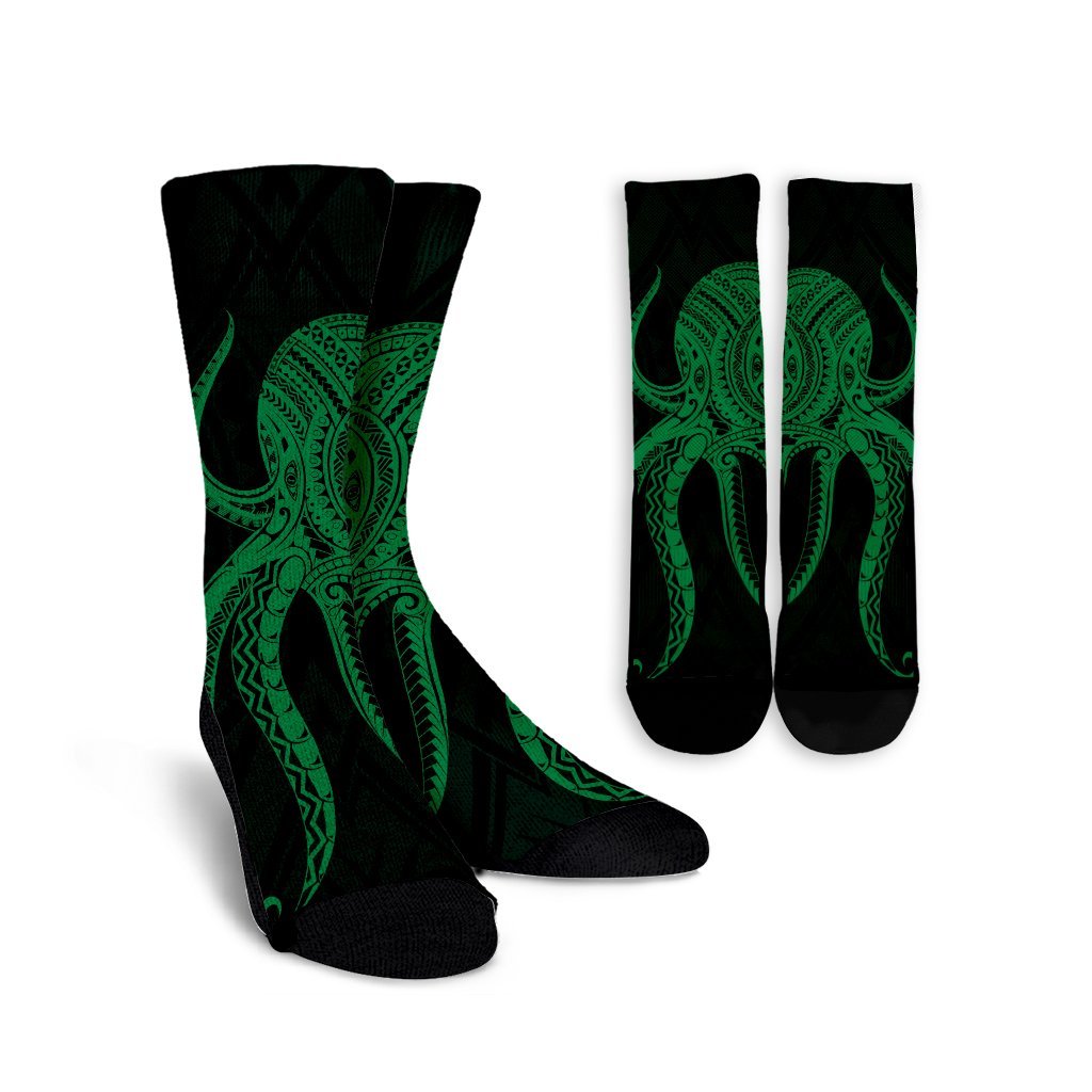Hawaii Octopus KaKau Polynesian Crew Socks - Green - AH Crew Socks White - Polynesian Pride