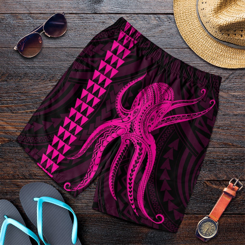 Hawaii Octopus KaKau Polynesian Men's Shorts - Pink - AH Art - Polynesian Pride