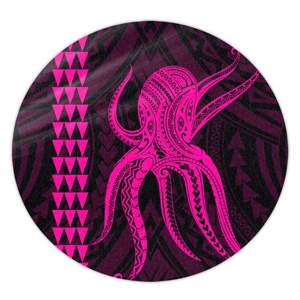 Hawaii Octopus KaKau Polynesian Round Carpet - Pink - AH Round Carpet Luxurious Plush - Polynesian Pride