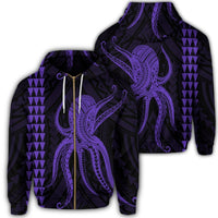 Hawaii Octopus KaKau Polynesian Zip Hoodie Purple Unisex Art - Polynesian Pride