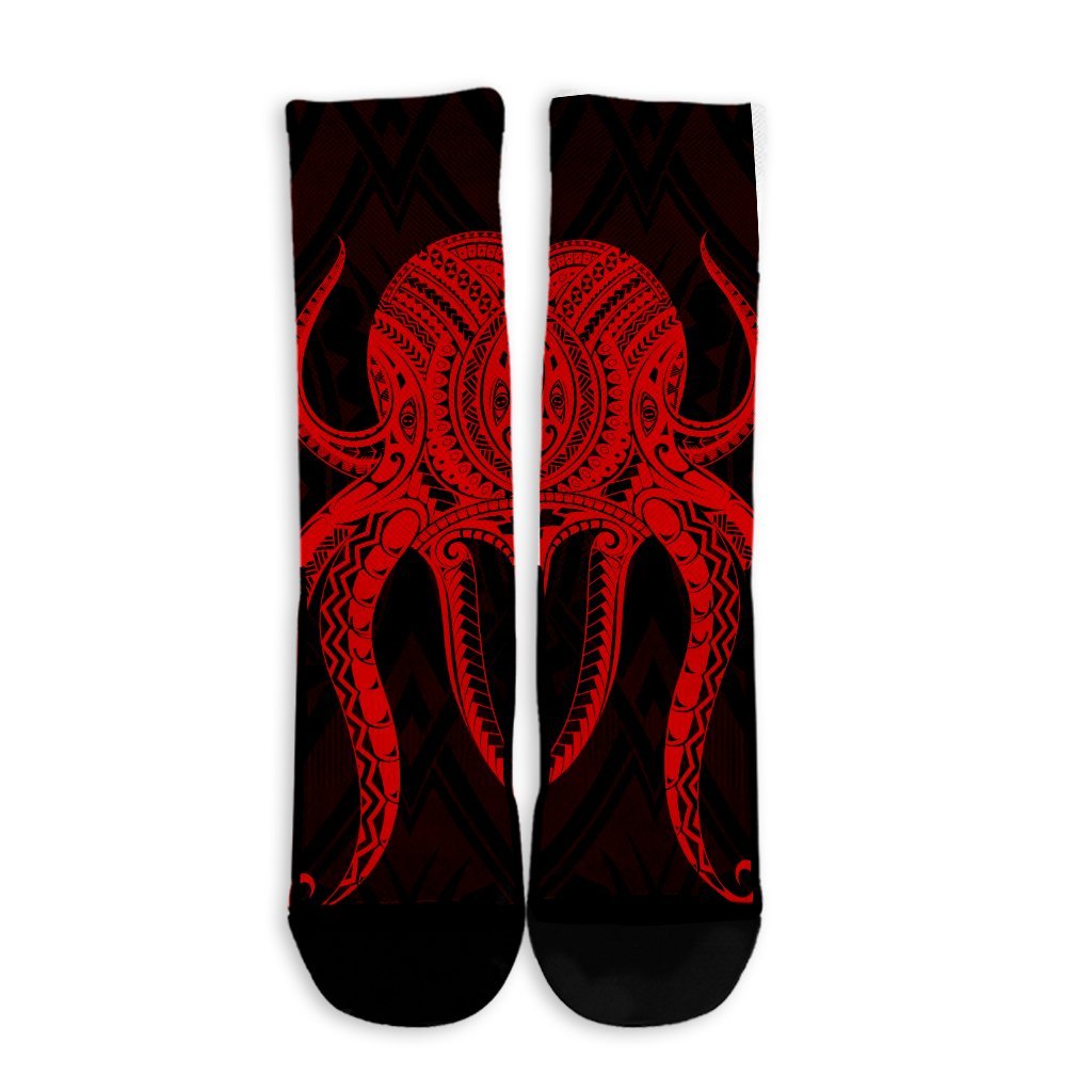 Hawaii Octopus KaKau Polynesian Crew Socks - Red - AH - Polynesian Pride