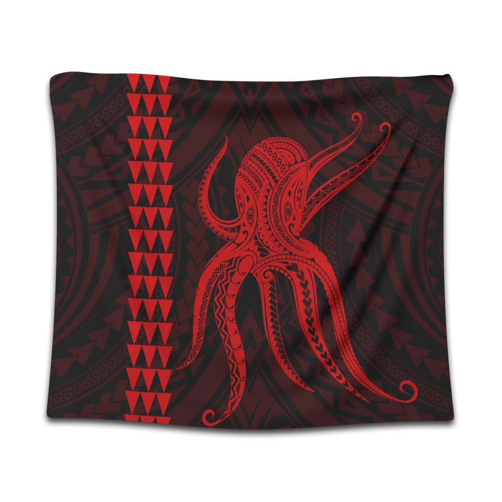 Hawaii Octopus KaKau Polynesian Tapestry - Red - AH Wall Tapestry Black - Polynesian Pride