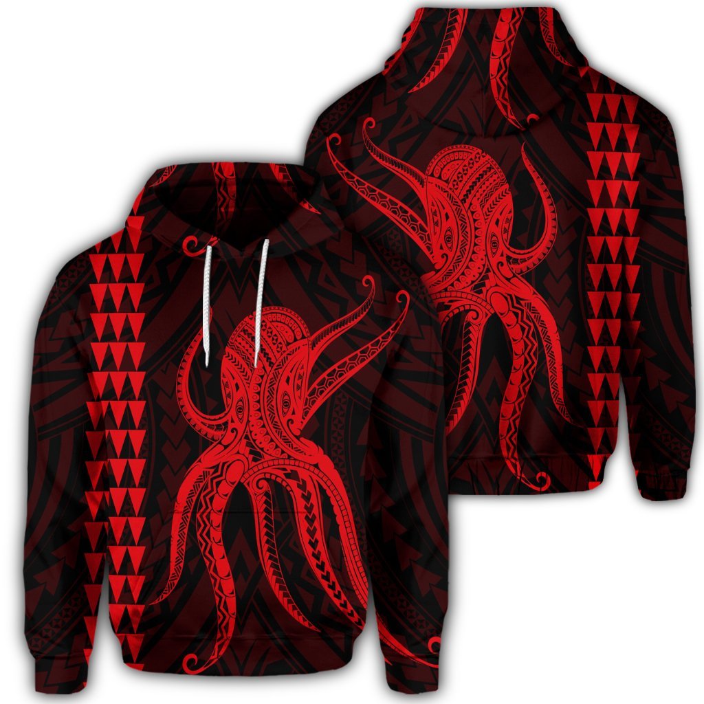 Hawaiian Octopus KaKau Polynesian Hoodie Red Unisex Art - Polynesian Pride