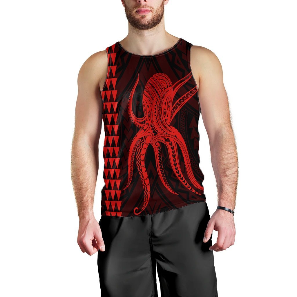 Hawaii Octopus KaKau Polynesian Tank Top - Red - AH Black - Polynesian Pride
