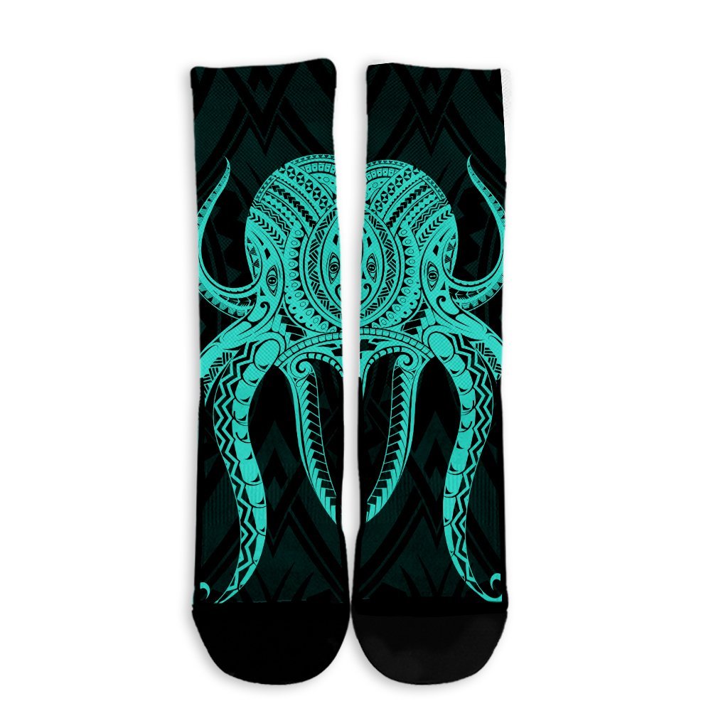Hawaii Octopus KaKau Polynesian Crew Socks - Turquoise - AH - Polynesian Pride