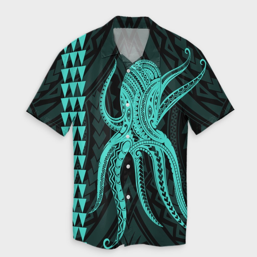 Hawaii Octopus KaKau Polynesian Hawaiian Shirt - Turquoise - AH Unisex Black - Polynesian Pride