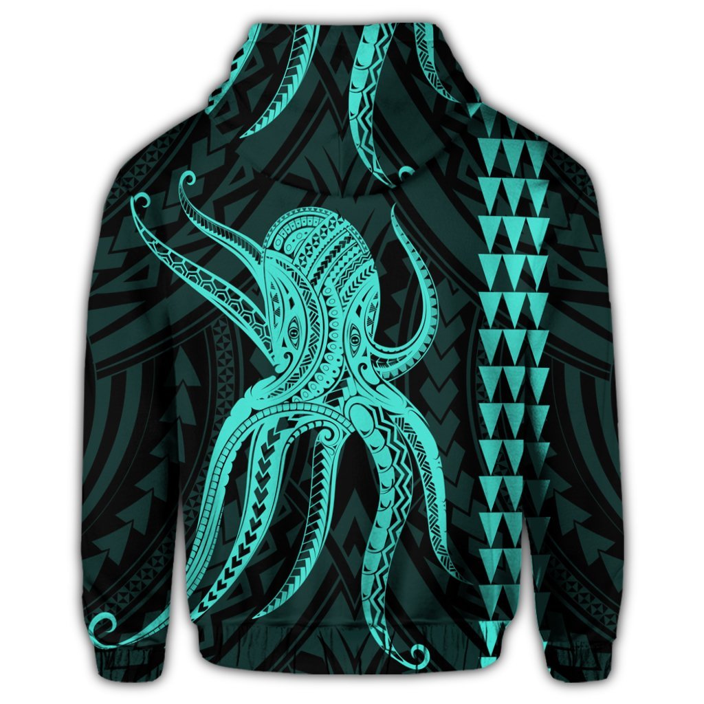 Hawaiian Octopus KaKau Polynesian Hoodie Turquoise - Polynesian Pride
