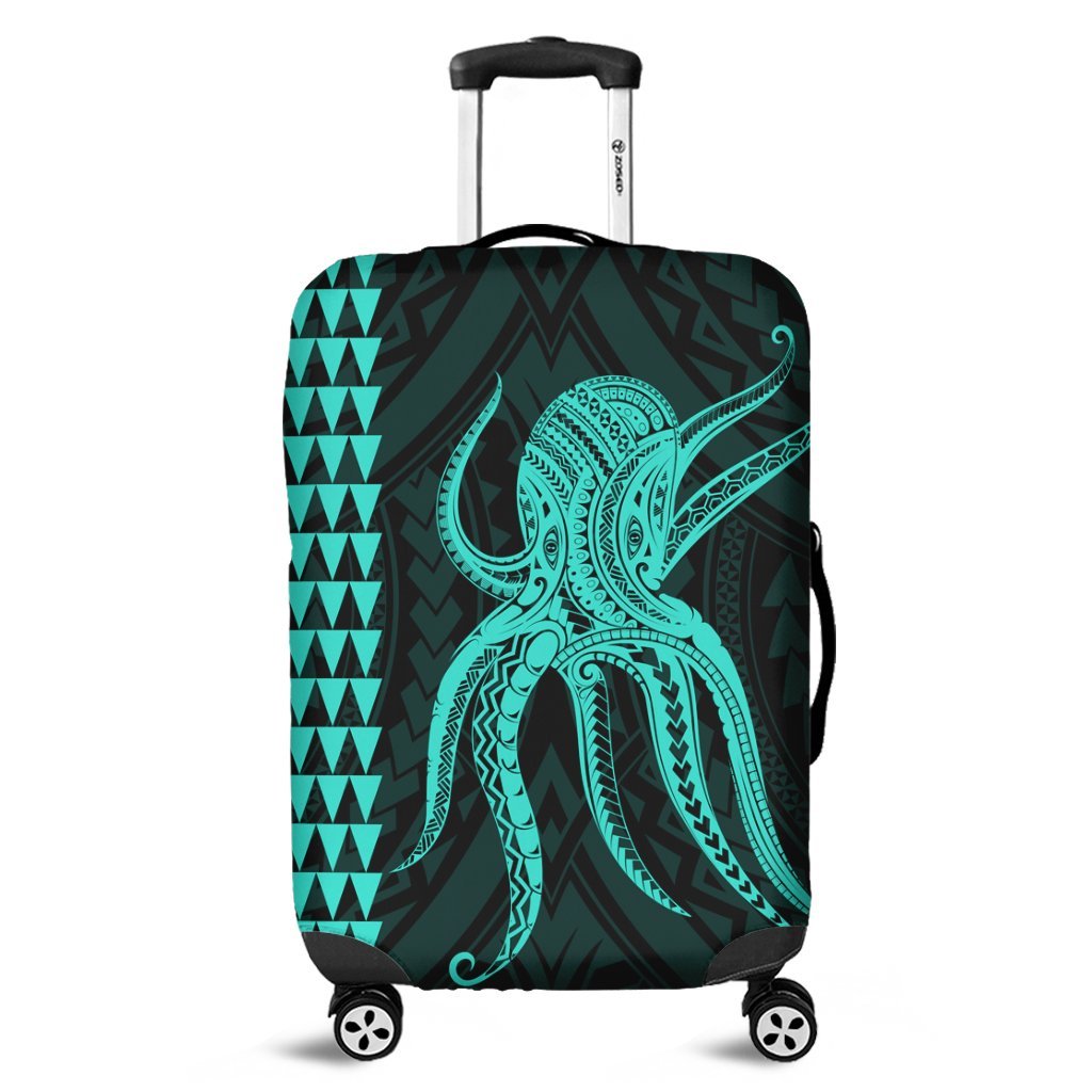 Hawaii Octopus KaKau Polynesian Luggage Covers - Turquoise - AH Black - Polynesian Pride