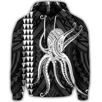 Hawaiian Octopus KaKau Polynesian Hoodie White - Polynesian Pride