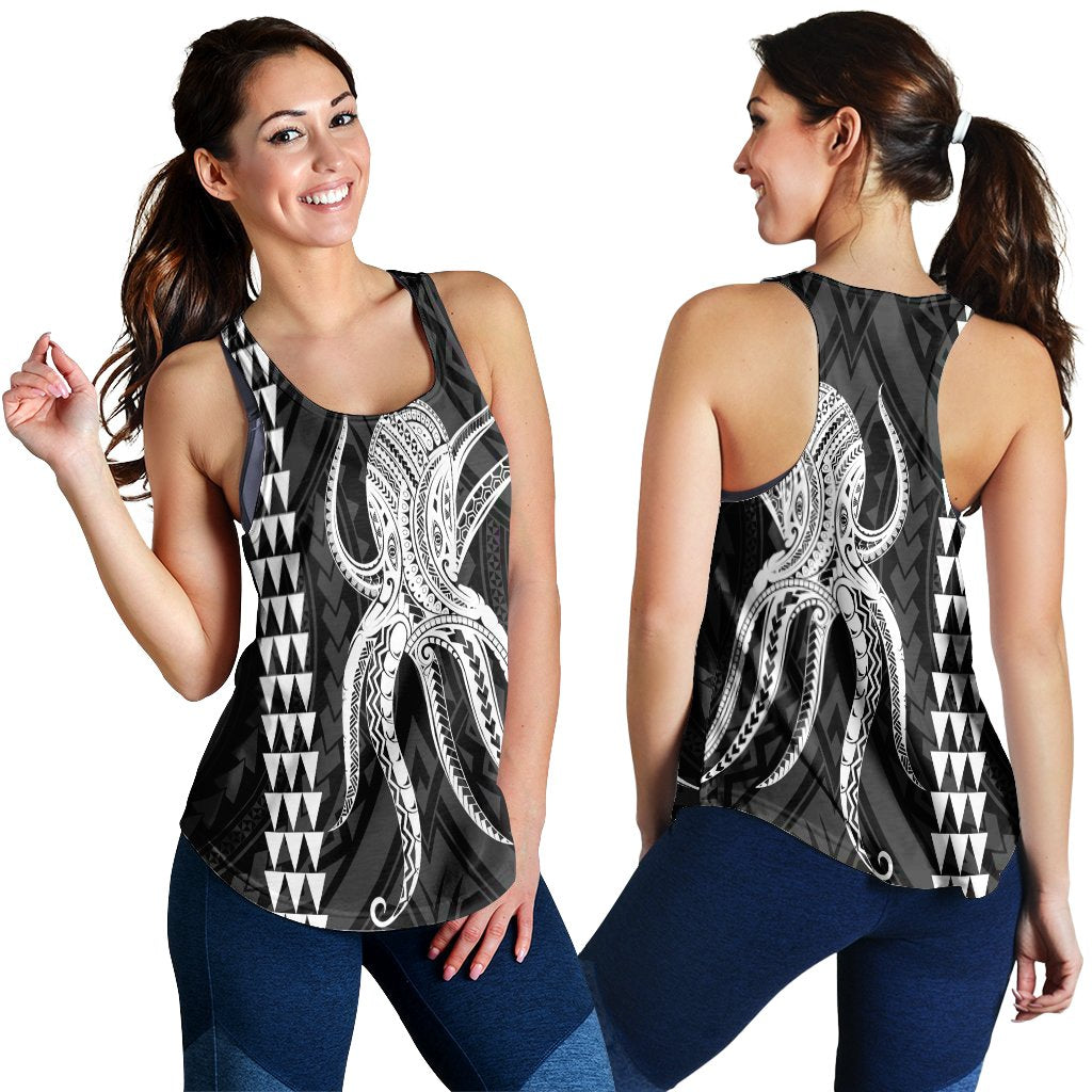 Hawaii Octopus KaKau Polynesian Racerback Tank - White - AH Black - Polynesian Pride