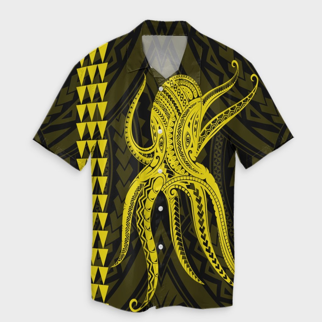 Hawaii Octopus KaKau Polynesian Hawaiian Shirt - Yellow - AH Unisex Black - Polynesian Pride