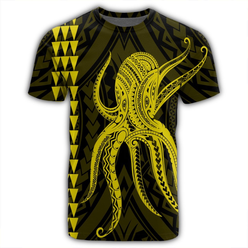 Hawaii Octopus KaKau Polynesian T Shirt Yellow - Polynesian Pride
