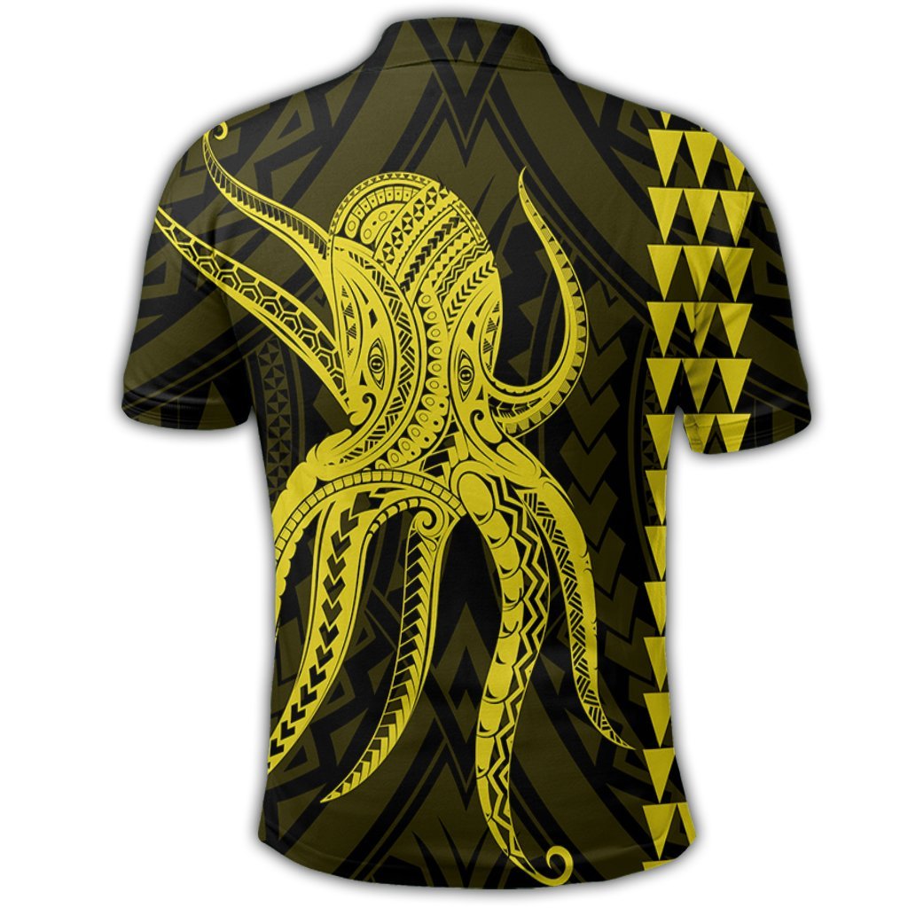 Hawaii Octopus KaKau Polynesian Polo Shirt Yellow - Polynesian Pride