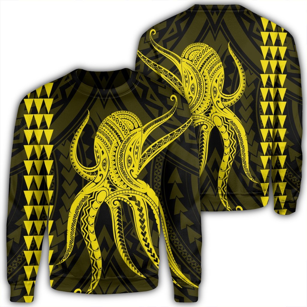 Hawaii Octopus KaKau Polynesian Sweatshirt - Yellow - AH Unisex Black - Polynesian Pride