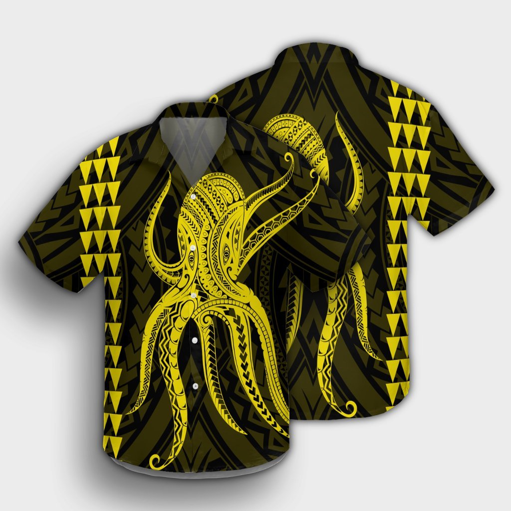 Hawaii Octopus KaKau Polynesian Hawaiian Shirt - Yellow - AH - Polynesian Pride