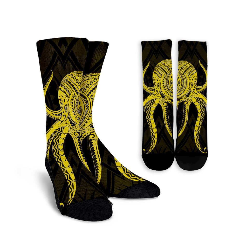 Hawaii Octopus KaKau Polynesian Crew Socks - Yellow - AH Crew Socks White - Polynesian Pride